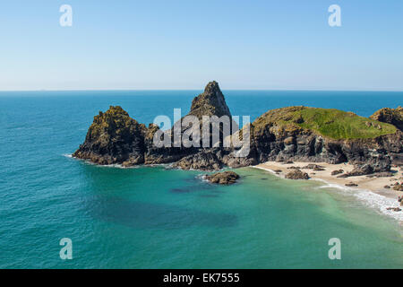 Beautiful blue skies over Kynance Cove, Lizard, Cornwall, England Stock Photo