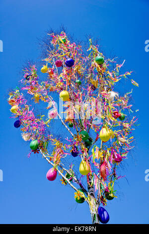 Easter tree decorated with colorful eggs Stock Photo