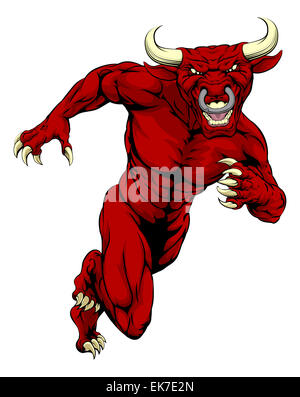 An illustration of a sprinting tough red bull mascot or character Stock Photo