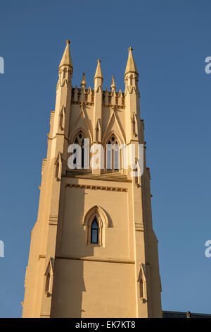 White tower of Park Church, now the entrance to modern flats and houses, Park Circus place, Glasgow, Scotland, UK Stock Photo