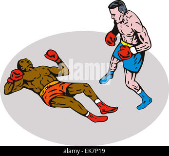 boxer knockout on the floor Stock Photo