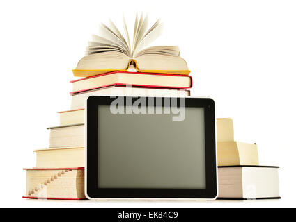 Composition with books and tablet computer isolated on white background Stock Photo