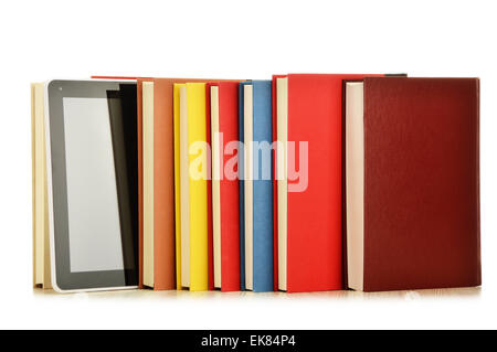 Composition with books and tablet computer isolated on white background Stock Photo