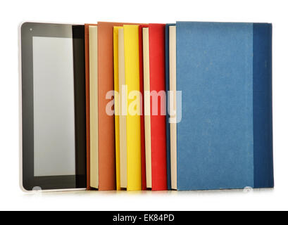Composition with books and tablet computer isolated on white background Stock Photo