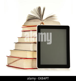 Composition with books and tablet computer isolated on white background Stock Photo