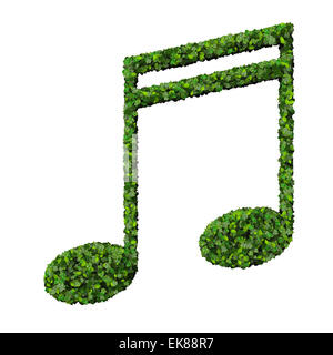 sical note double semiquaver symbol made from green leaves isolated on white background. 3d render Stock Photo
