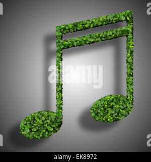 sical note double semiquaver symbol made from green leaves isolated on white background. 3d render Stock Photo