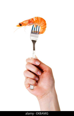 Shrimp on fork Stock Photo