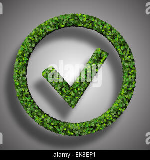 Approved, ok, like, eco sign made from green leaves isolated on background. 3D render. Stock Photo