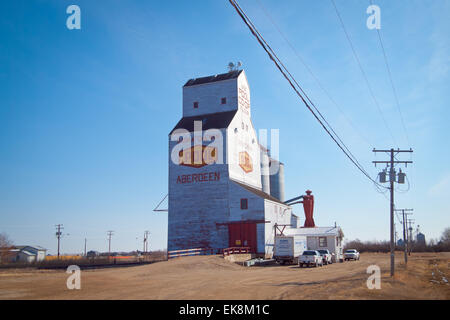 A view of the historic, Saskatchewan Wheat Pool grain elevator in Aberdeen, Saskatchewan, Canada. Stock Photo