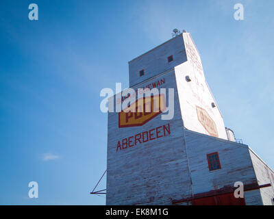 A view of the historic, Saskatchewan Wheat Pool grain elevator in Aberdeen, Saskatchewan, Canada. Stock Photo