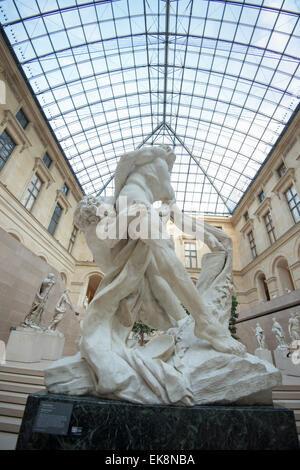 Milo of Croton Attacked by a Lion: Artist: Pierre Puget in the Louvre Museum (Musee du Louvre) in Paris, France Europe EU Stock Photo