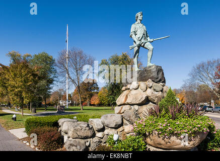 Minute Man Sculpture, Battle Green, Lexington, Massachusetts, USA. Site of the first shots of the American revolution Stock Photo