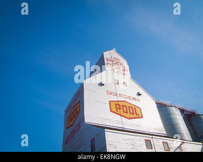 A view of the historic, Saskatchewan Wheat Pool grain elevator in Aberdeen, Saskatchewan, Canada. Stock Photo