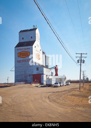 A view of the historic, Saskatchewan Wheat Pool grain elevator in Aberdeen, Saskatchewan, Canada. Stock Photo