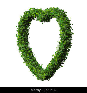 Heart made from green leaves isolated on white background. 3D render ...