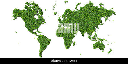 Earth, world map made from green leaves isolated on background. 3d render. Stock Photo