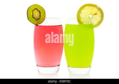 Two cocktails with slices of kiwi and lemon isolated on white Stock Photo