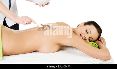 Spa saloon- chocolate massage. Stock Photo