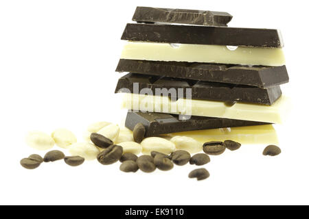 mountain of dark and white chocolate isolated on white Stock Photo