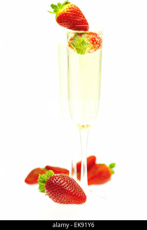Strawberries with champagne isolated on a white Stock Photo