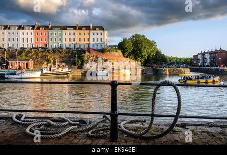 The pretty Georgian terraces of Redcliffe Parade, perched on a cliff above the wharf looking across at Bristol's Harbourside. Stock Photo