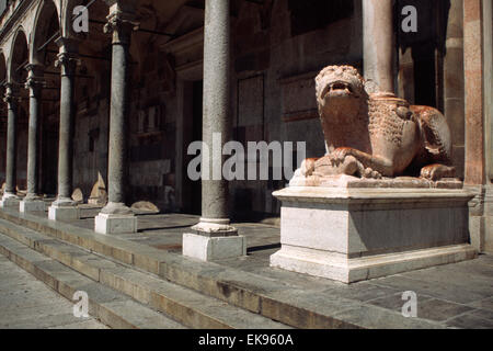 Italy, Lombardy, Piazza del Comune Square, Duomo Cathedral, Marbel Lion Stock Photo