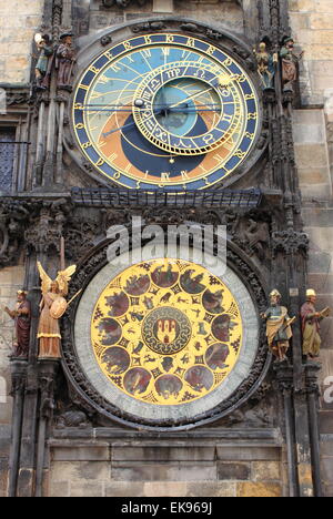 The ornate calendar dial, showing the 12 months of the year, in the Prague Astronomical Clock Stock Photo