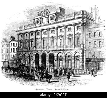 An engraving of Somerset House : Strand Front scanned at high resolution from a book printed in 1867. Stock Photo