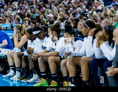 Tampa FL, USA. 7th Apr, 2015. Notre Dame's bench starting to realize the outcome in the second half during the NCAA Women's Championship Game between Notre Dame and Connecticut at Amalie Arena in Tampa FL. © csm/Alamy Live News Stock Photo