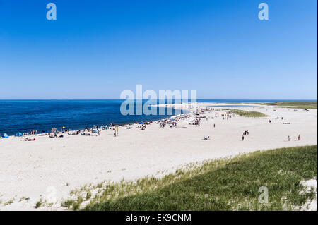 Crowded Chatham Lighthouse Beach, Cape Cod, Massachusetts, USA Stock Photo