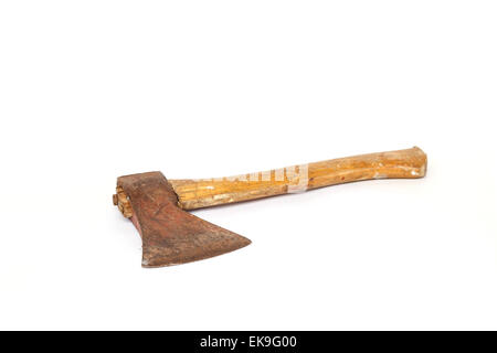 Old chopping axe isolated on white background Stock Photo