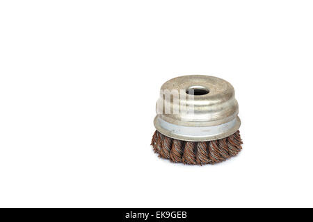 Old rotating metal brush or grinding disk isolated on white background Stock Photo