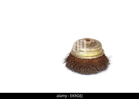 Old rotating metal brush or grinding disk isolated on white background Stock Photo