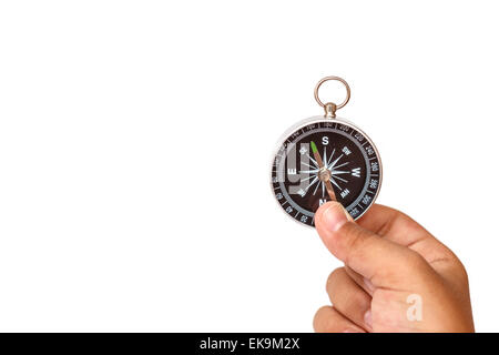 Hand holding Compass isolated on white background Stock Photo