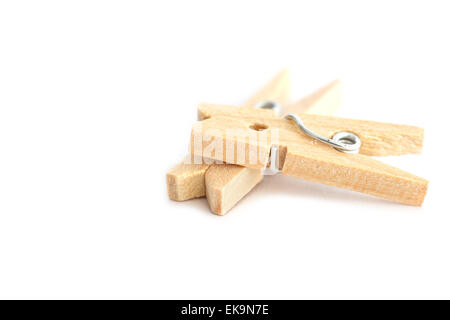 Wooden clothes peg isolated on white background Stock Photo