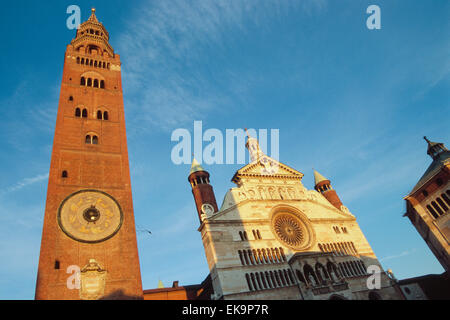 Italy, Lombardy, Cremona, Piazza del Comune Square, Duomo Cathedral and Torrazzo Tower Stock Photo