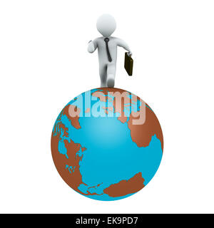 Businessman running on earth Stock Photo
