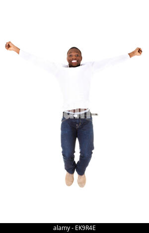 Young happy afro american man jumps in joy Stock Photo