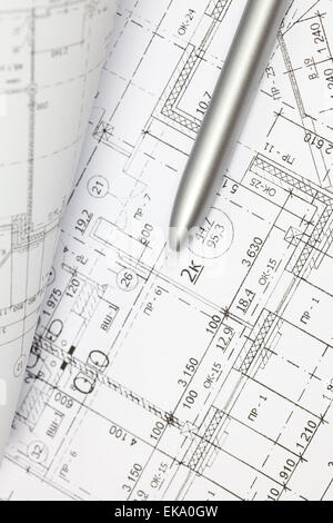 background of the architectural drawings and pen Stock Photo