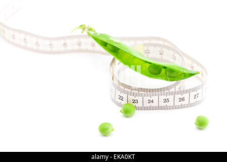 peas and measure tape isolated on white Stock Photo