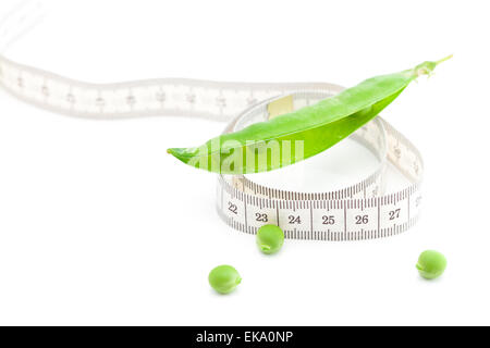 peas and measure tape isolated on white Stock Photo