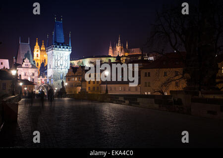 beautiful night view of the Charles Bridge in Prague Stock Photo