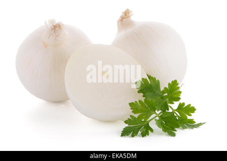 Two onions isolated on white background. Stock Photo