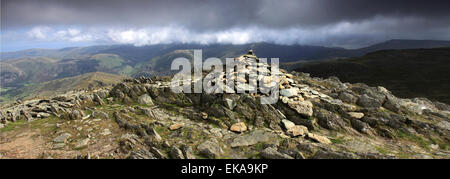 Landscape view over the Dovedale valley, from the Summit ridge of Dove Crag fell, Fairfield Horseshoe fells, Lake District Stock Photo