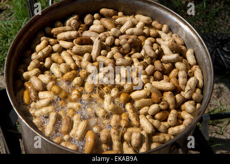 Peanuts boiling in a pot at a produce stand in rural Georgia, USA. Stock Photo