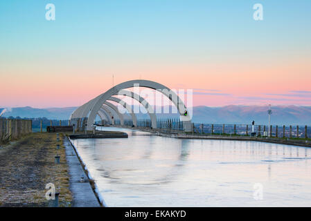 Archway and upper section of the Falkirk Wheel linking the Forth & Clyde Canal and the Union Canal. Stock Photo