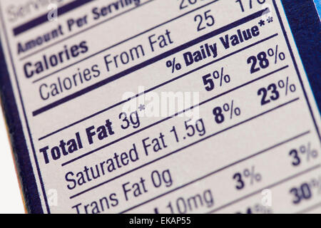 Nutrition label on box - USA Stock Photo