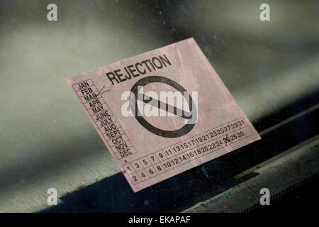 Car safety inspection rejection sticker - Virginia USA Stock Photo - Alamy