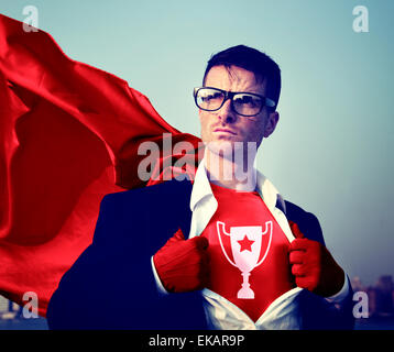 Trophy Strong Superhero Success Professional Empowerment Stock Concept Stock Photo
